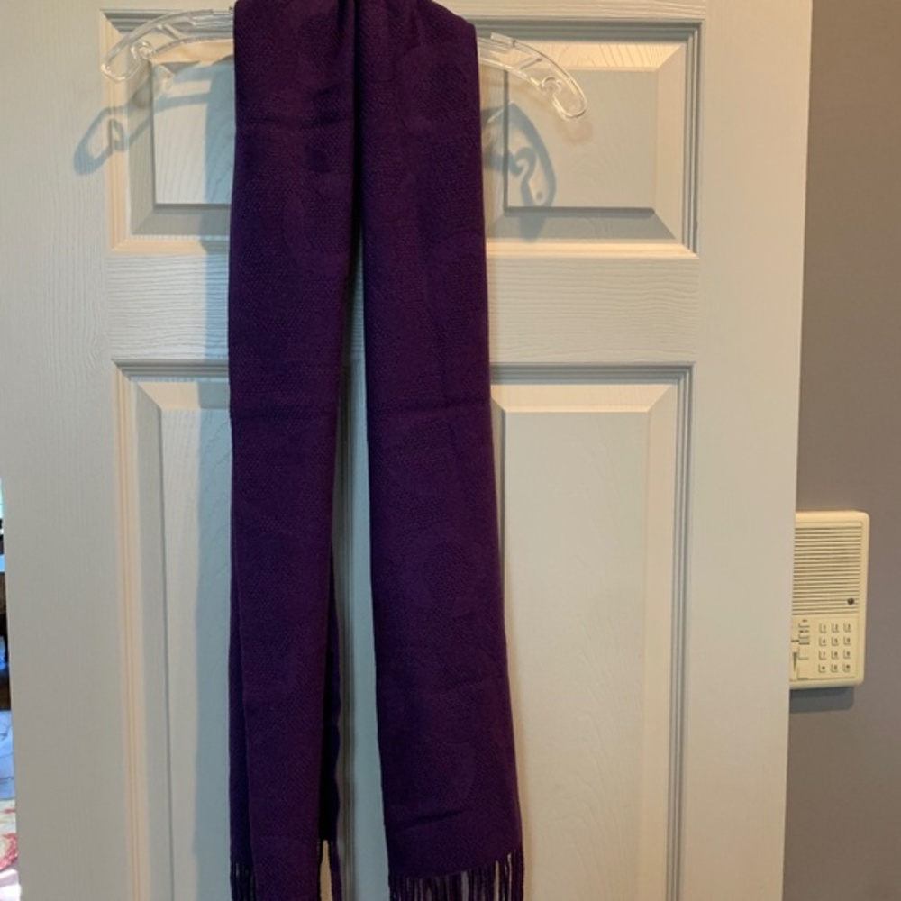 NWOT Coach Purple Logo Wool Blend Shawl/Scarf